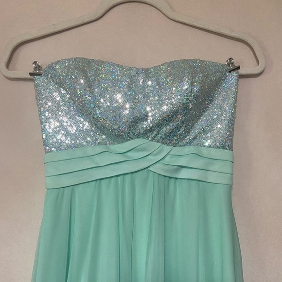 My Michelle size 3 Juniors aqua sequin strapless flowy maxi formal dress EUC - Picture 6 of 6